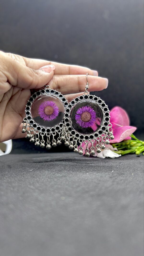 Purple Aster Flower Resin Jhumka earrings - Image 3
