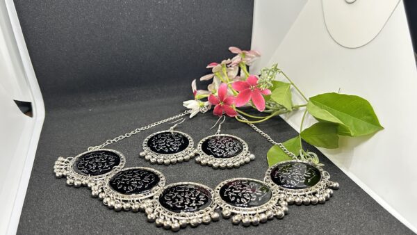 Elegant Enigma - Handcrafted Engraved Oxidized Brass Necklace | Resin Coated - Image 2