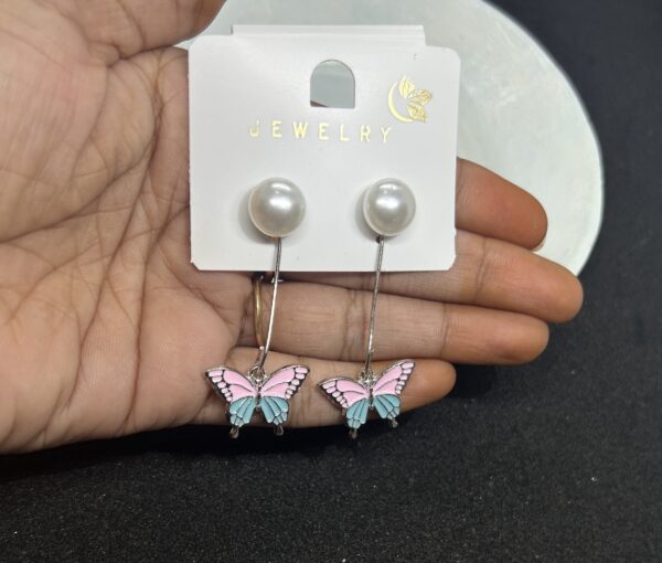 Sofia Korean Pink Butterfly Drop Earrings - Image 3