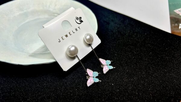 Sofia Korean Pink Butterfly Drop Earrings - Image 2