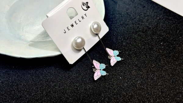 Sofia Korean Pink Butterfly Drop Earrings - Image 4