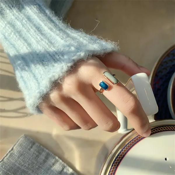 Korean Stone Golden Ring | Platinum Plated - Image 2