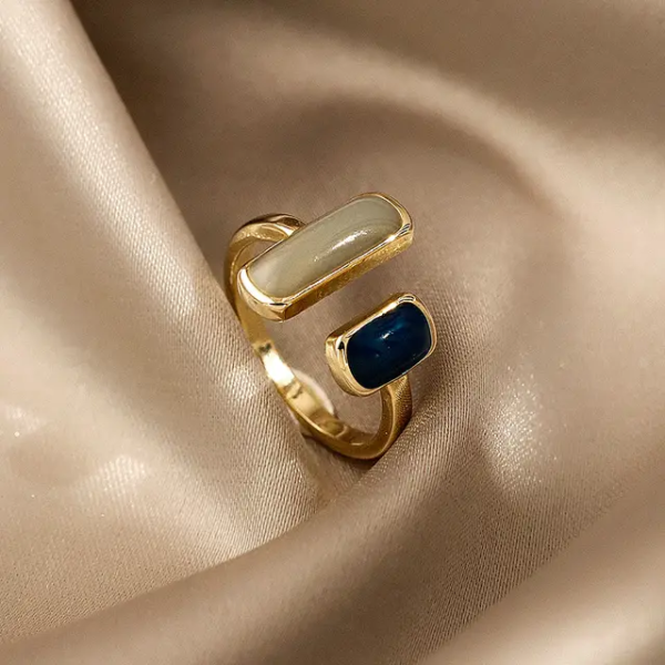 Korean Stone Golden Ring | Platinum Plated