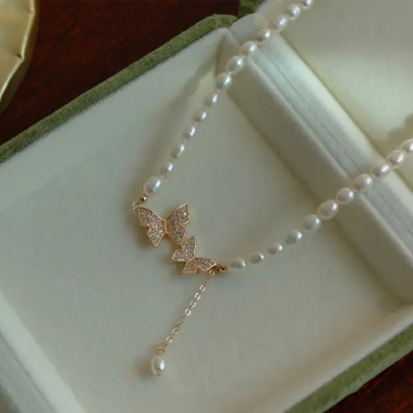 Korean Butterfly Pearl Pendant - Image 3