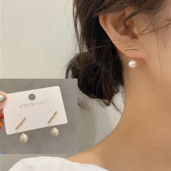Korean Pearl Gold Plated Drop Earrings - Image 2