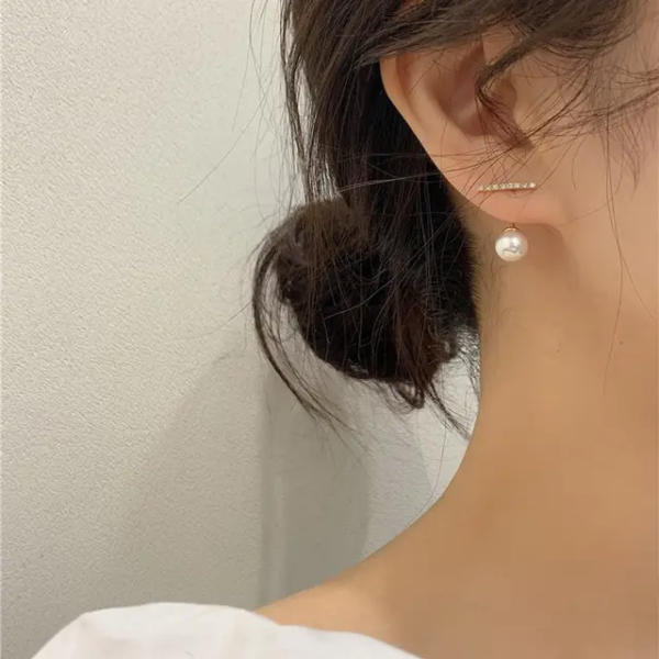 Korean Pearl Gold Plated Drop Earrings - Image 5