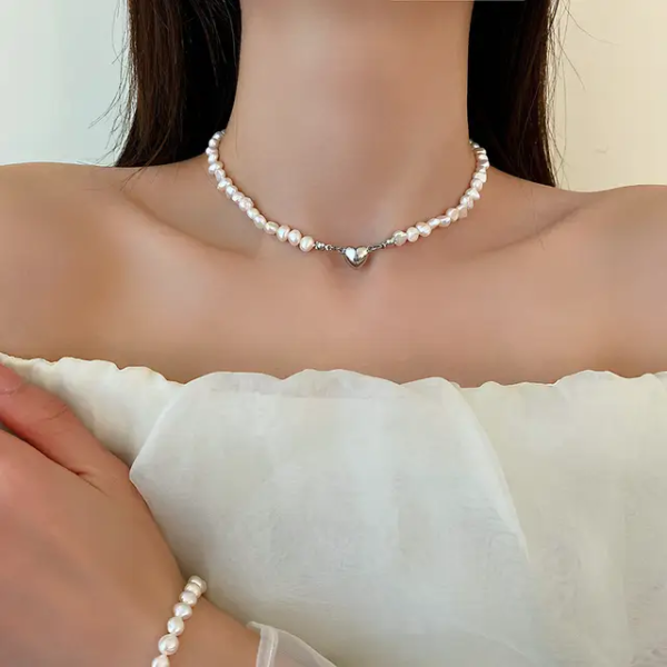 Korean Pearl Heart Gold Plated Pendant - Image 2
