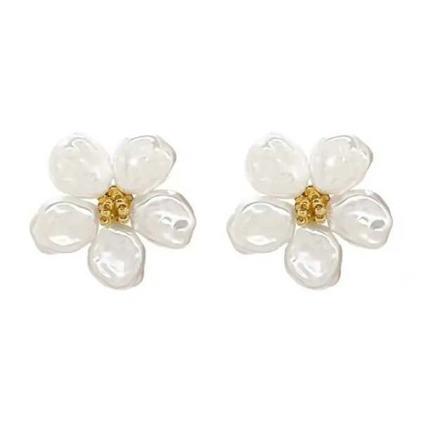 Korean Pearl Flower Earrings - Image 5