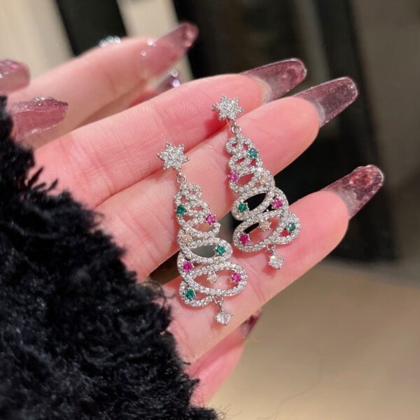 Zircon rhinestone Christmas tree drop earrings - Image 2