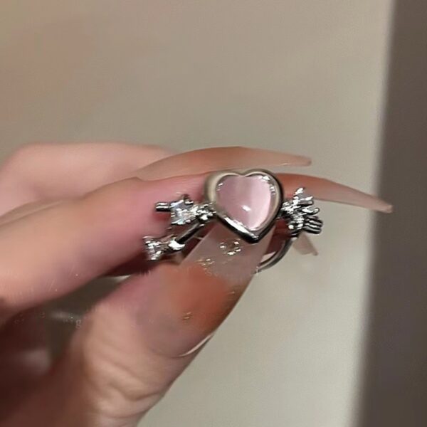 Pink Heart Rhinestone Silver Ring