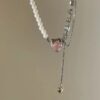 Heart shape zircon pearl pink heart necklace - Image 2