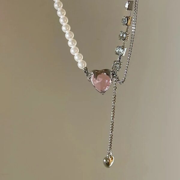 Heart shape zircon pearl pink heart necklace - Image 2