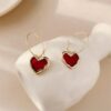 Red love heart earrings