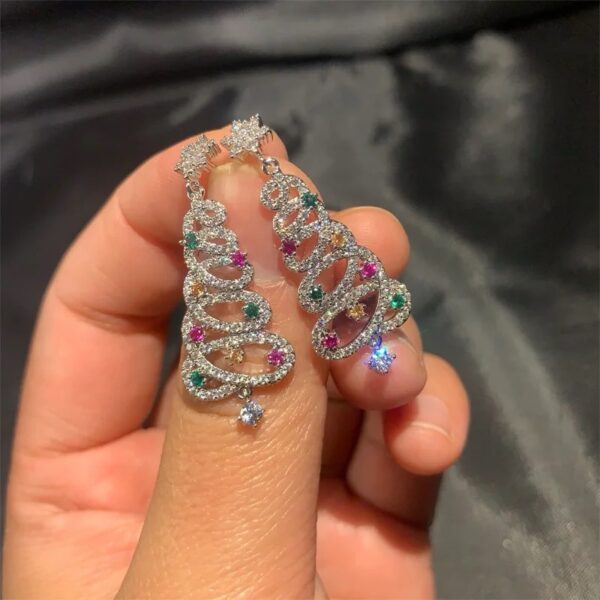 Zircon rhinestone Christmas tree drop earrings