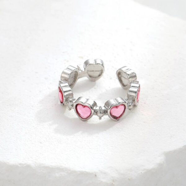 Silver Pink Heart Adjustable Ring - Image 3
