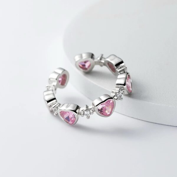 Silver Pink Heart Adjustable Ring