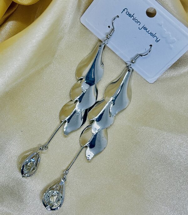 Triple Leaf Drop Tassel Silver Earrings