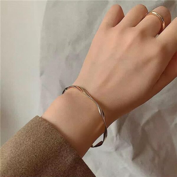 Korean Anti Tarnish Twisted Cuff Bracelet Bangle | Aesthetic Adjustable Jewellery - Image 2