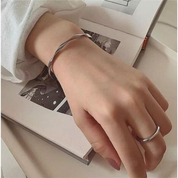 Korean Anti Tarnish Twisted Cuff Bracelet Bangle | Aesthetic Adjustable Jewellery - Image 4