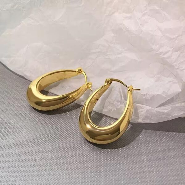 Anti Tarnish Stainless-steel Hoop Golden Earrings - Image 3