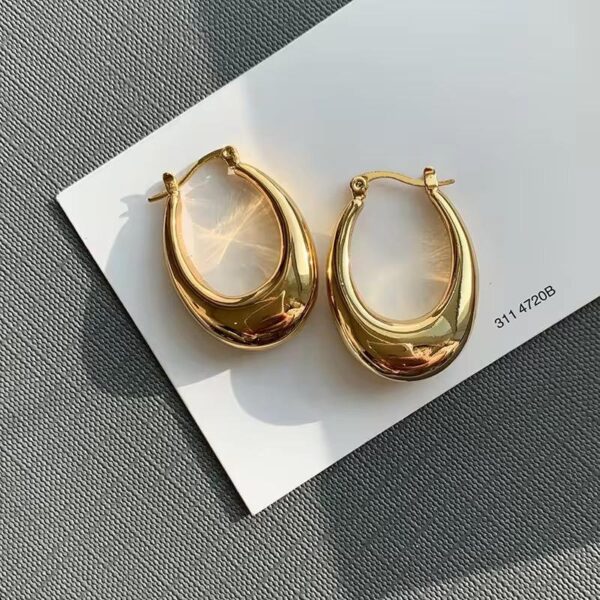 Anti Tarnish Stainless-steel Hoop Golden Earrings - Image 2