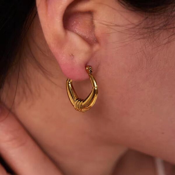 Anti Tarnish Angular Designer Hoop Earrings | Korean Aesthetic Fashion - Image 3