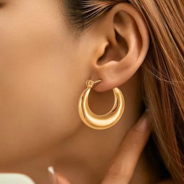 Anti Tarnish SS Semi Circular Hoop Earrings | - Image 2