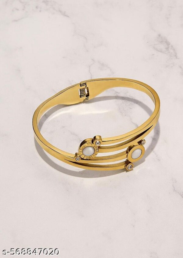 Korean Anti-Tarnish White Round Bracelet- waterproof Gold Plated Bangle Style Bracelet With Opening - Image 2