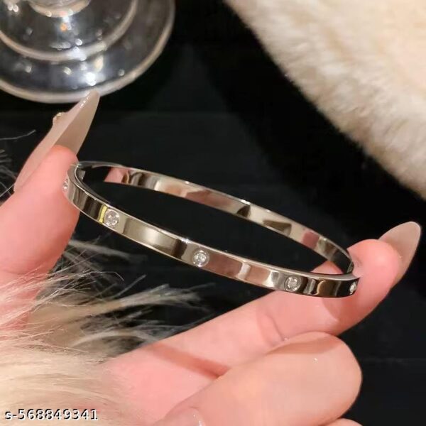 Cartier Inspired Silver Rhinestone Bracelet- stainless steel anti tarnish - waterproof bangle style bracelet - Image 3