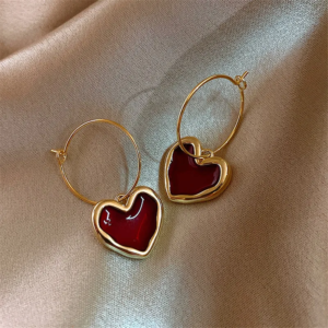 Stainless Steel Red Heart Aesthetic Loop Earrrings