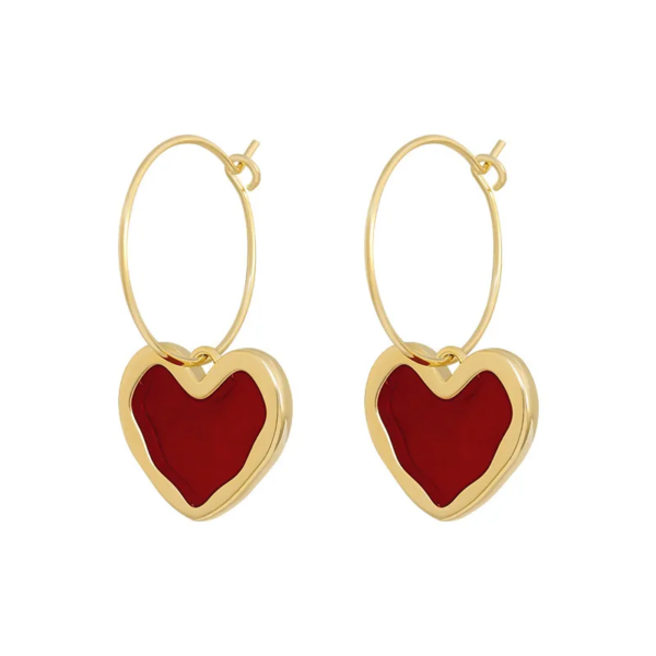 Stainless Steel Red Heart Aesthetic Loop Earrrings - Image 3