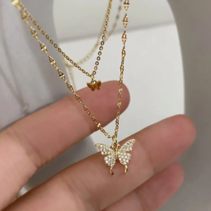 Korean Gold Double Layered Butterfly Necklace