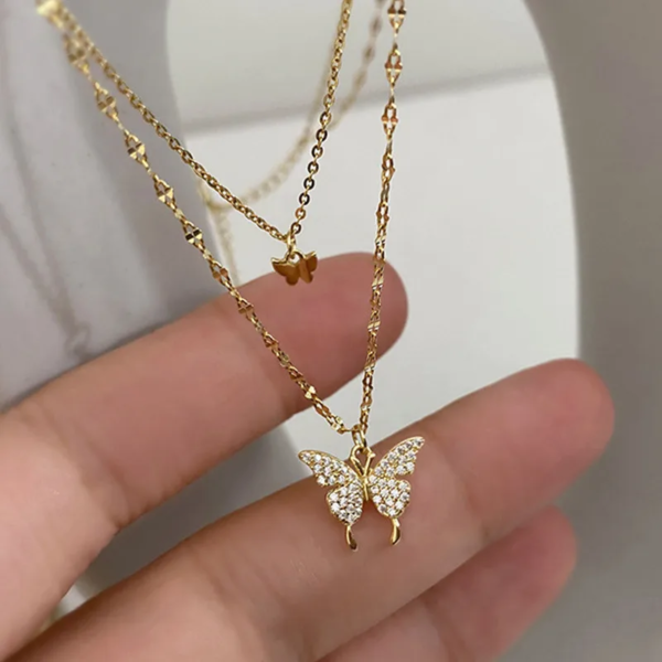 Korean Gold Double Layered Butterfly Necklace