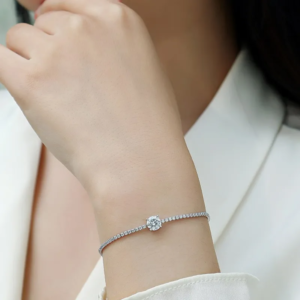 Silver Round Rhinestone Bracelet