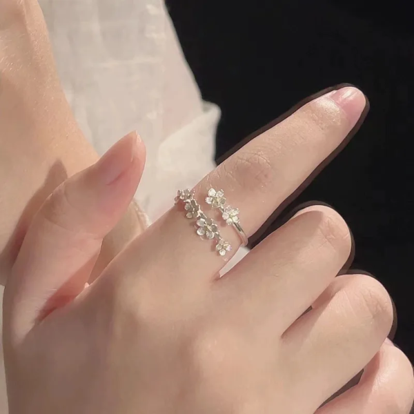 Korean Pure 925 Sterling Silver Flower Ring - Image 3