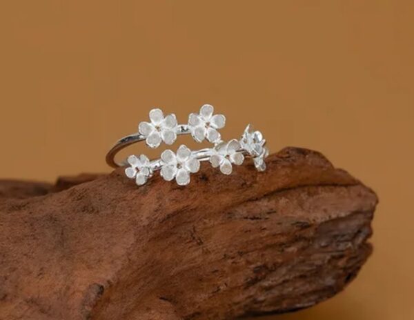 Korean Pure 925 Sterling Silver Flower Ring - Image 2