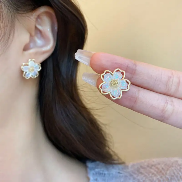 Korean Sparkling Flower Studs - Image 4
