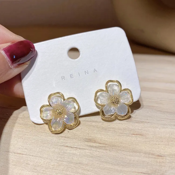Korean Sparkling Flower Studs - Image 5