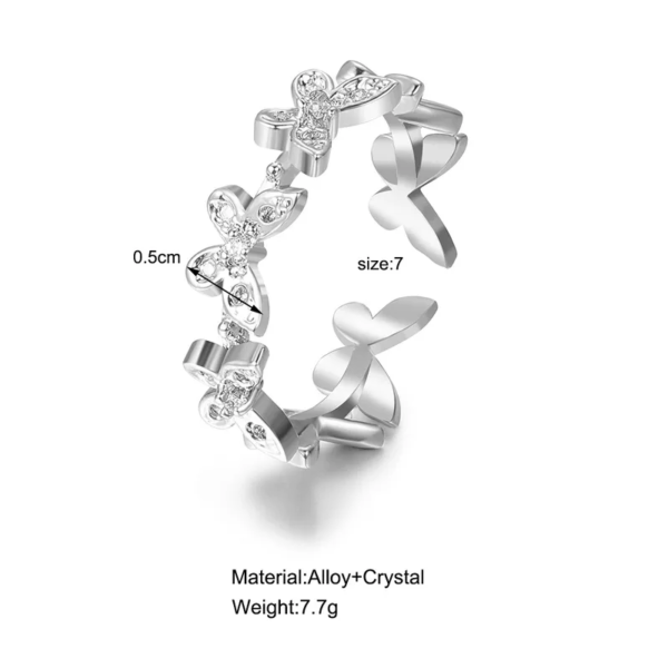 Korean Silver Butterfly Adjustable Rhinestone Ring - Image 3