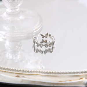 Korean Silver Butterfly Adjustable Rhinestone Ring