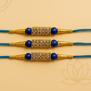 Viral Rhinestone Rakhi Set of 3 | Blue Thread Rakhi | Aesthetic Raksha Bandhan Rakhi Collection