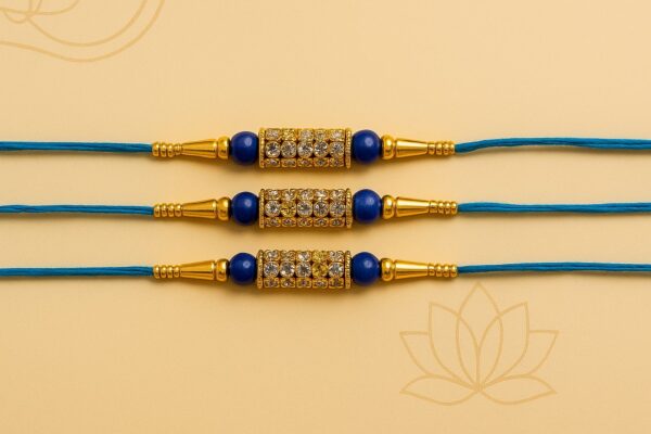 Viral Rhinestone Rakhi Set of 3 | Blue Thread Rakhi | Aesthetic Raksha Bandhan Rakhi Collection