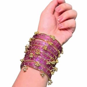Purplish Pink Kashmiri Bangle Set with 8 Ghunghroo Bangles