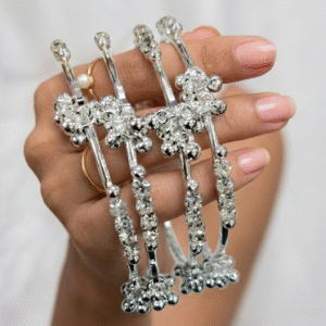 Kashmiri Bangles silver with rhinestones set of -4