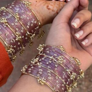Purplish Pink Kashmiri Bangle Set with 8 Ghunghroo Bangles