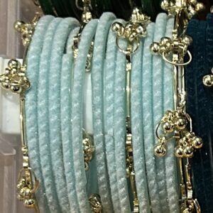 Light blue velvet bangle set of 12 with kashmiri bangle set of 8 ( size 2.6)