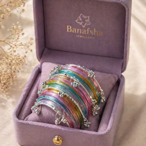Rainbow Jelly 12 Bangles with 4 silver Ghunghroo Bangles