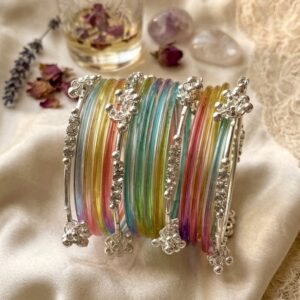 Multi Color 12 Jelly bangles With 4 Rhinestone Kashmiri bangles