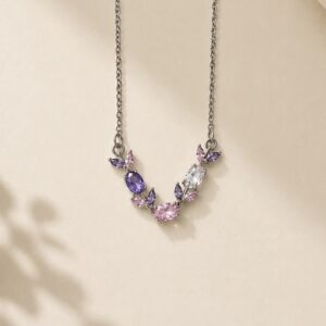 Purple pink silver chain tulip necklace