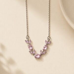 Pink Silver Chain Tulip Necklace